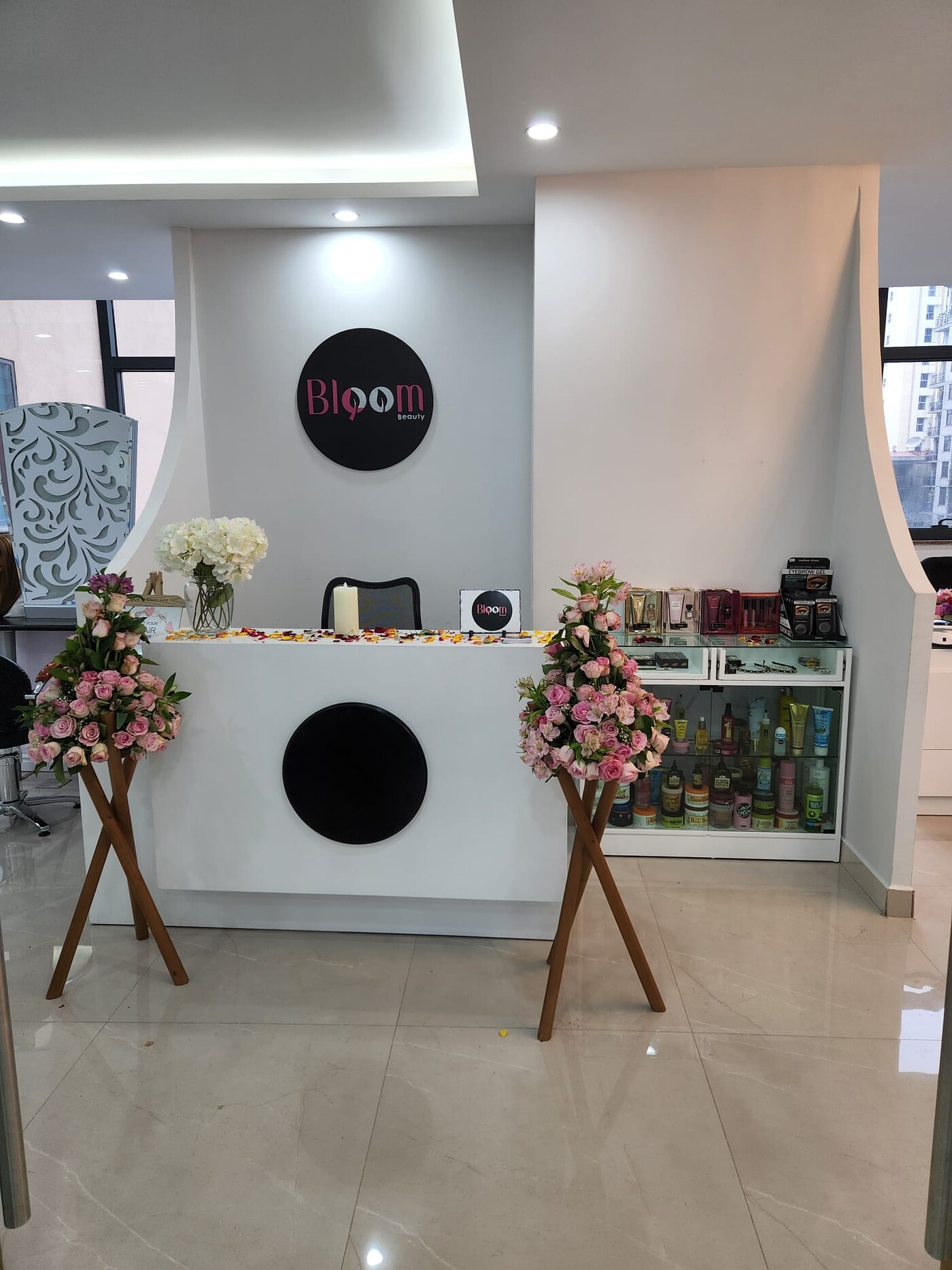 Bloom Beauty reception, third floor at Warka Tower in Bole, Addis Ababa.